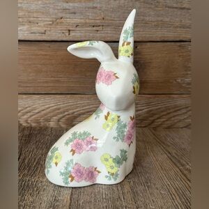 Anthropologie Floral Ceramic Rabbit with Pink and Yellow Blooms